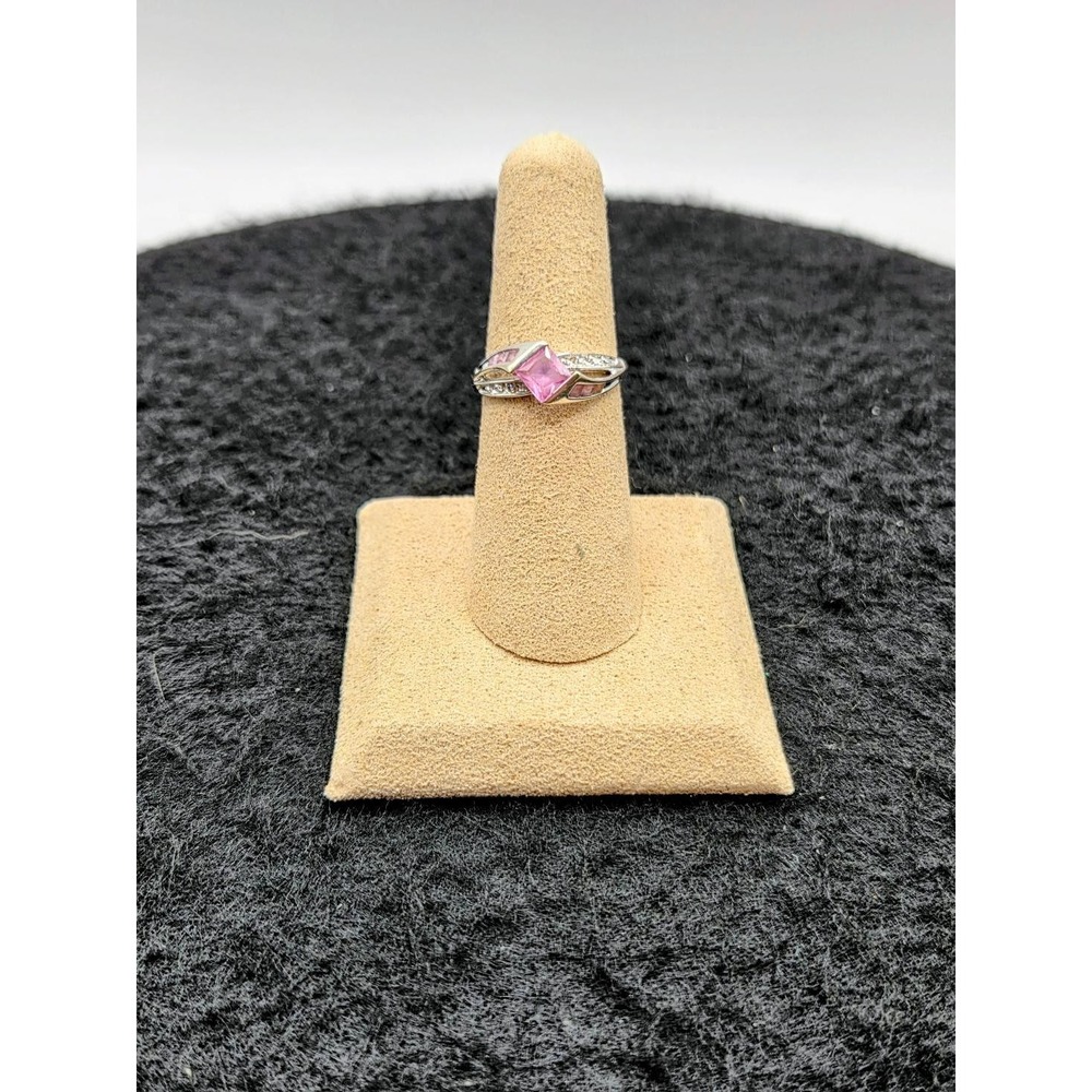 Vintage LGL Leer Gem Limited 10K White Gold Pink Topaz Diamond Ring Size 6.75